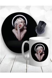 Atölye Çizgi Marilyn Monroe Style Bilek Destekli Mouse Pad Ve Kupa Bardak ve Bardak Altlığı