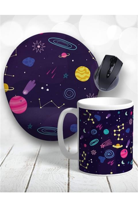 Atölye Çizgi Galaksi Uzay Bilek Destekli Mouse Pad Ve Kupa Bardak