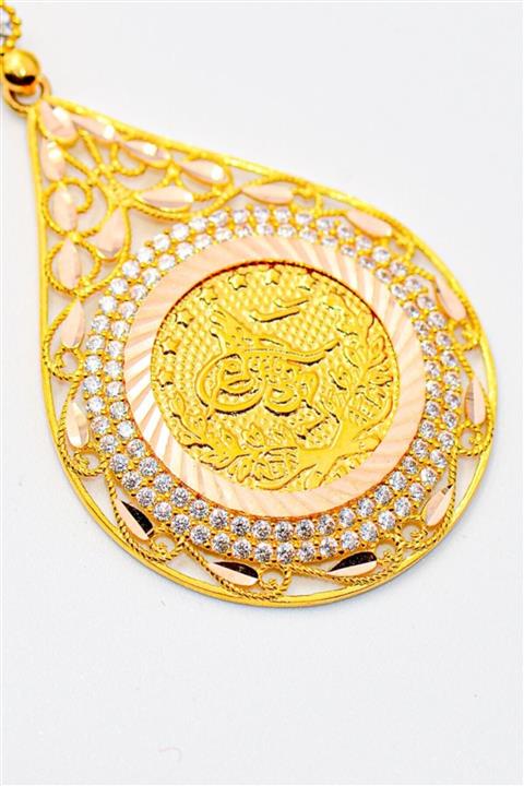 SılaGold Taşlı Damla Tuğralı Altın Kolye Ucu