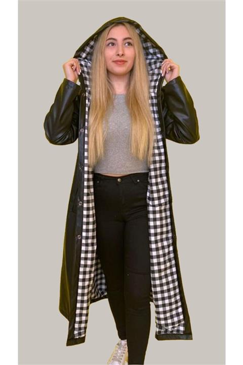 Melda Giyim Kapüşonlu Deri Kap Kaban