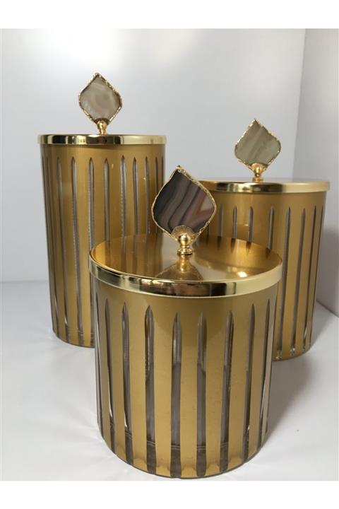 Paşabahçe Kahverengi Doğal Taş Detaylı Gold Baharatlık