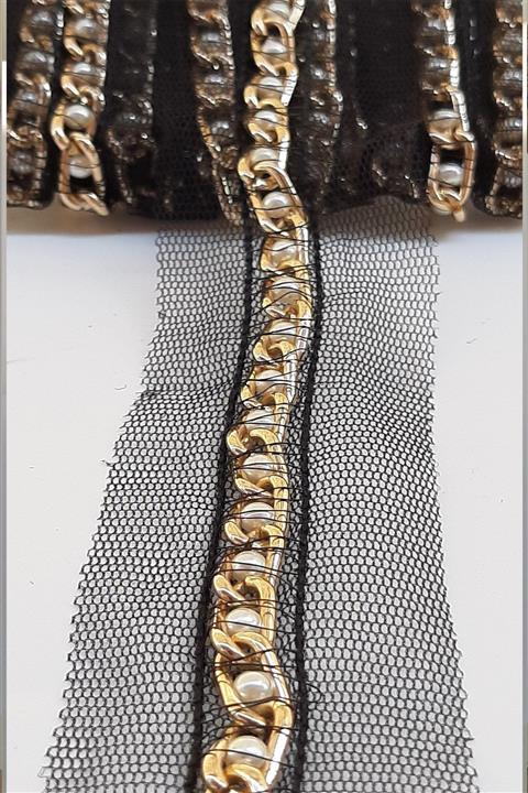 Hobigram Sarı Zincirli Boncuk Işlemeli Şerit