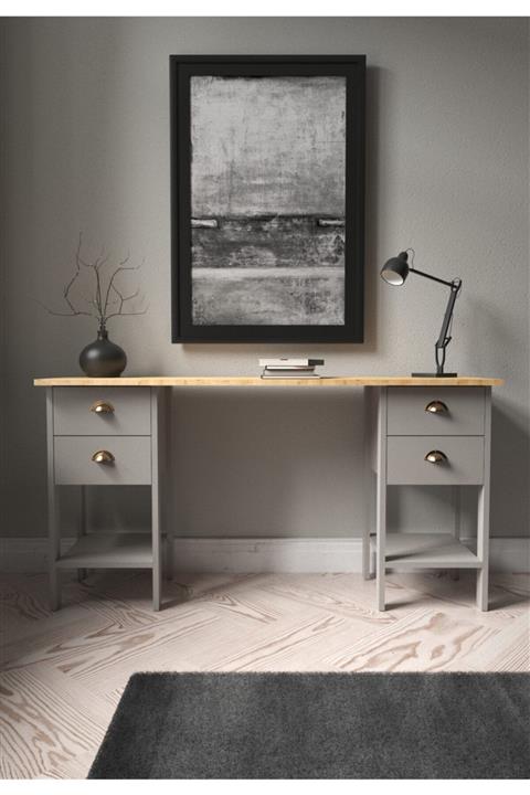 MOBU CONCEPT Retro Iı Serisi, Dört Çekmeceli Kum Taşı & Meşe Masa, Komple Mdf