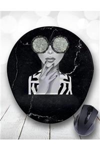 Atölye Çizgi Black White Girl Marble Bilek Destekli Mouse Pad