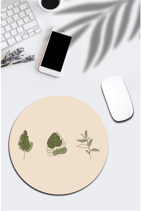 pixolog Yaprak Desenli Yuvarlak Mouse Pad 736