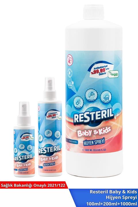 Resteril %100 Doğal Alkolsüz Bebek Dezenfektan Su Bazlı Çocuk Oyuncak Ve Yüzey Temizleyici Hijyen Sprey Seti