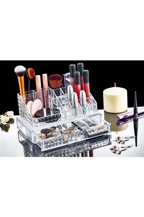 Kitchen Chef Diamond Akrilik Lüx Çekmeceli Makyaj Malz. Organizeri