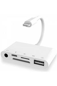 Polhammobile Polham Ipad ve Iphone Için Lightning 5in1 3.5mm Sd, Tf Usb Okuyucu Adaptör Kablosu