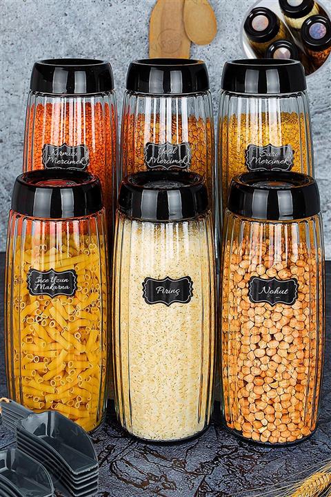 vipgross 6 Adet Mega Boy Çizgili Kavanoz Seti 1600 Cc Siyah 2253.343.1004