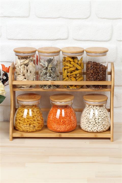 AROW Bambu Standlı Cam Baharat Takımı Bambu Kapak 7'li Fma05078
