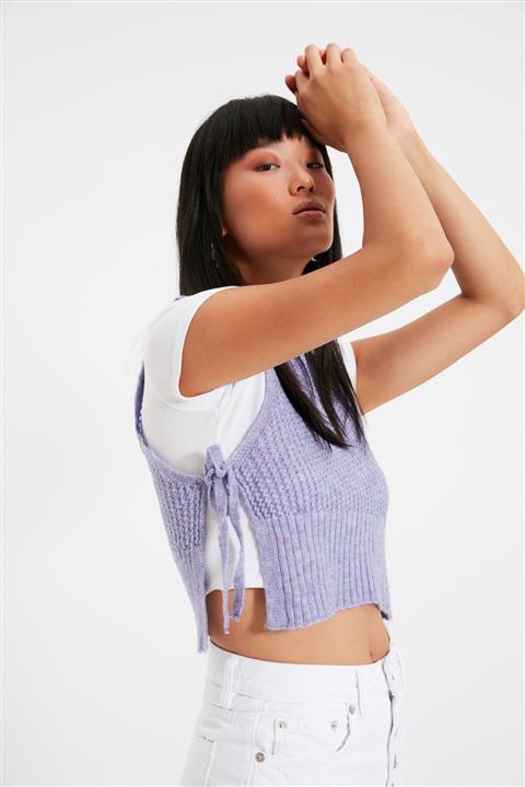 TRENDYOLMİLLA Lila Crop Bağlama Detaylı Triko Bluz TWOAW22BZ0005