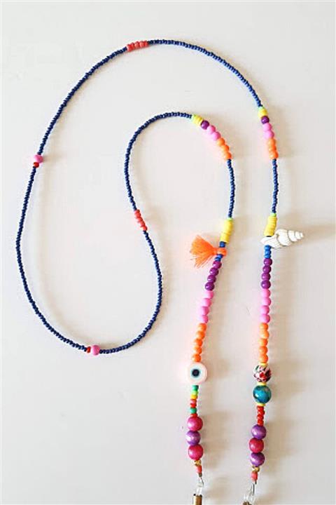 PETEK AKSESUAR Gözlük Zinciri Deniz Kabuğu Fimo Püsküllü Pers Mavisi