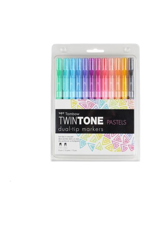 Tombow Markör Kalem Çift Taraflı Twin Tone Pastel Tonlar Seti 12 Li