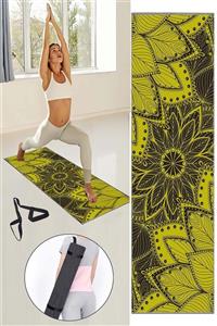 Osso Halı Sarı Siyah Çiçekli Desenli Yıkanabilir Kaymaz Fitness Spor Pilates Yoga Halısı Matı