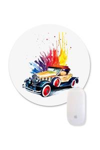 Bi Tıkla Gelsin Nostaljik Araba Retro Illüstrasyon Yuvarlak Mouse Pad - Ret072y