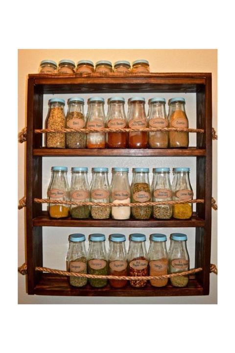 MyWondry 3 Bölmeli Ahşap Rustik Baharatlık Model 50