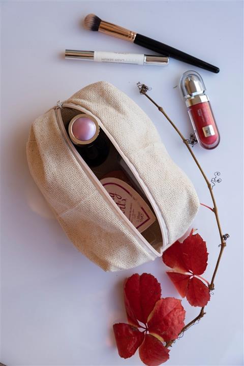 Anı Home Doğal Keten Makyaj Çantası Fermuarlı