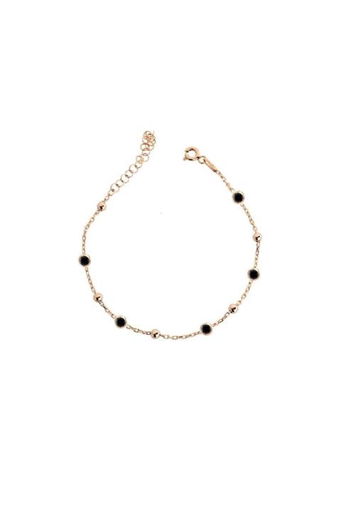 Trend Silver 925 Ayar Gümüş Çocuk Rose Oniks Siyah Mini Taşlı Toplu Halhal 0-12 Yaş