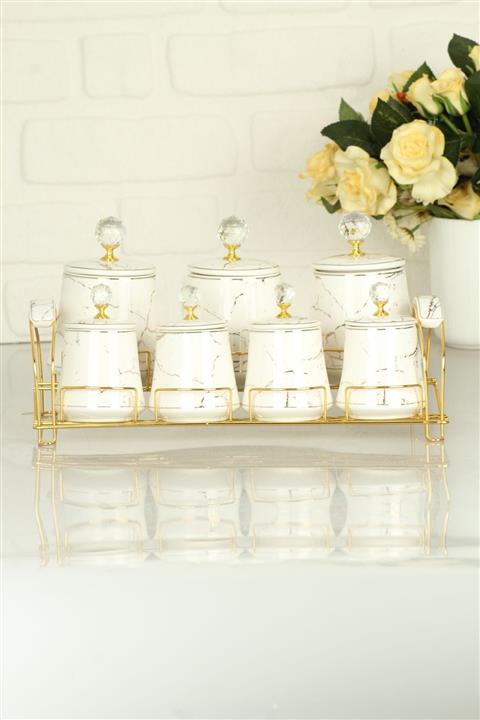 incili home Anabel Mermer Desen Porselen Baharat Takımı 7 Li