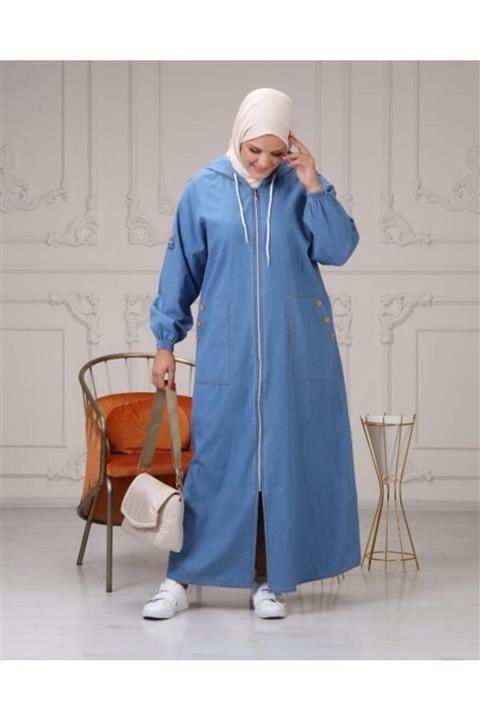 Modakenti Düğme Detaylı Kot Ferace Açık Mavi