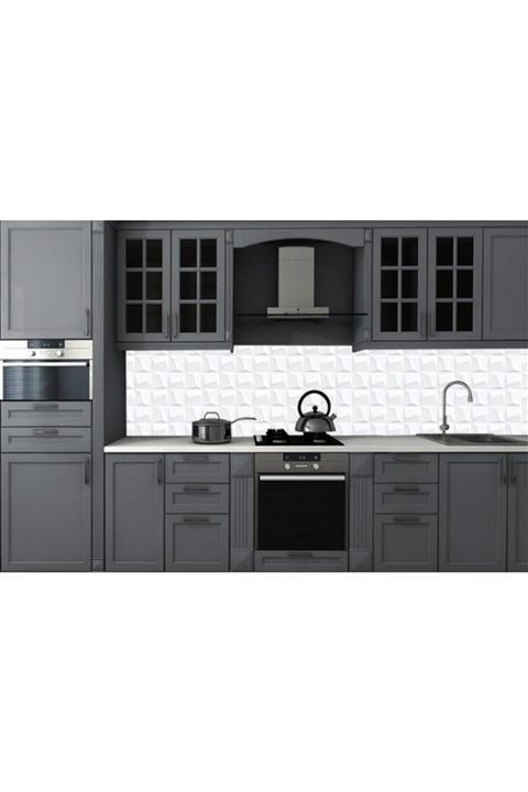 Renkli Duvarlar Mutfak Tezgah Arası Kareli Beyaz Desen 60x450