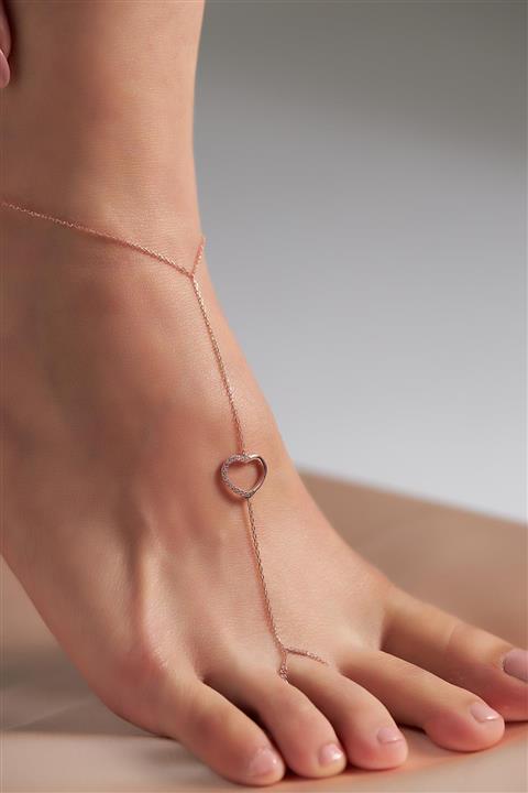 Ninova Silver Ninova Kalp Model Zirkon Taşlı Rose Kaplama Gümüş Ayak Şahmeranı