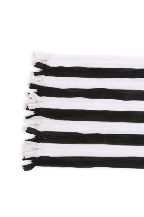 Koza Fermuar Siyah Beyaz  60 cm Gizli Fermuar 10 Adet