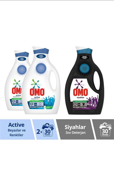 Omo Active Sıvı Çamaşır Deterjanı 1950 ml + 2 Adet / Black Sıvı Deterjan 1950 ml