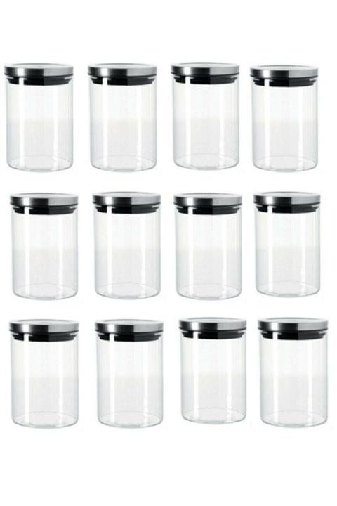 FBZhome 12'li Paslanmaz Metal Kapaklı 200 Ml Borosilikat Baharat Seti