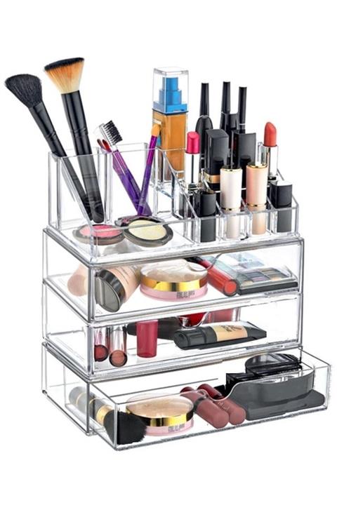 İntekbt Makyaj Düzenleyici Set 4 Katlı 3 Çekmeceli Akrilik Organizer