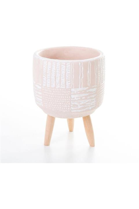 VeraMaya Ayaklı Antik Desenli Somon Renk Beton Saksı 14,5x20 Cm
