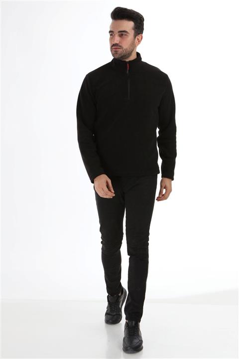 Honest Erkek Siyah Tek Fermuarlı Polar