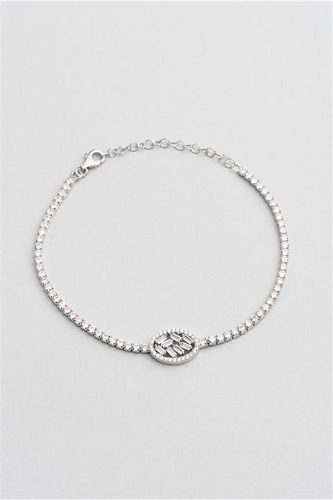 So CHIC... Baget Taşlı 18 Ayar Beyaz Altın Kaplama 20 Cm Gümüş Su Yolu Bileklik