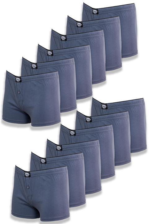 GRSN 12'li Erkek Füme %100 Pamuk Yüksek Kalite Penye Bol Kesim Düğmeli Rahat Boxer