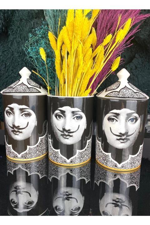 Mirsa Global Fornasetti Modeli Maske 3 Lü (ÇAY ŞEKER KAHVE) Kavanoz Takımı