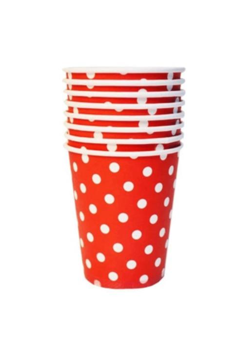 Partioutlet Kırmızı Puantiyeli Bardak 8 Adet