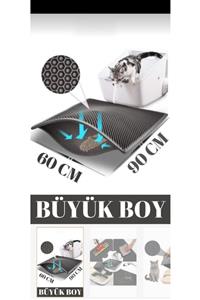 PetGross Büyük Boy Kedi Tuvaleti Önü Elekli Kedi Kumu Paspası Gri 90x60 Cm