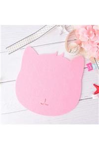 toptankece Keçe Mouse Pad, Keçeden Kedi Figürlü Sevimli Mouse Pad Pembe