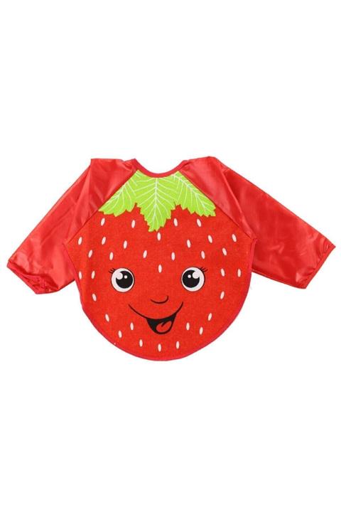 Kids Buude Kız Bebek Çilek Motif Kollu  Mama Önlüğü