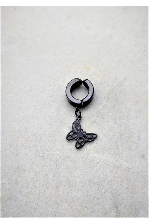 TÜKKAN ACCESSORİES 316l Cerrahi Çelik Siyah Kaplama Kelebek Figür Kıstırmalı 1 (tek) Adet Çelik Küpe