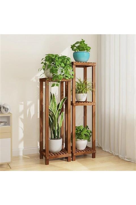 Rnshopping Ahşap Çiçeklik 2'li Takım Çiçek Rafı Saksılık Eskitme