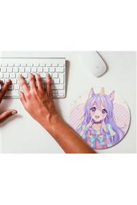 WuW Anime Girl Unicorn Yuvarlak Mouse Pad