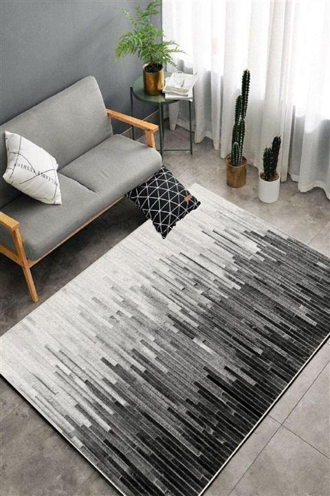 MUA HOME DECOR Çizgili Dijital Baskı Yıkanabilir Kaymaz Taban Dedoratif Ince Salon Halısı Mutfak Halısı Ve Yolluk