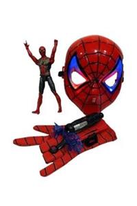 SPIDERMAN Ağ Atan Eldiven Işıklı Maske 18 Cm Işıklı Figür 3 Lü Set Oyuncak