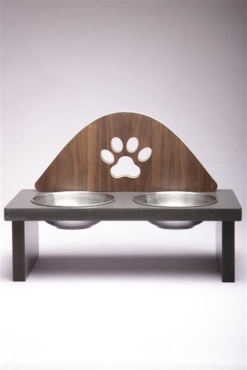 MiniHediye Pati Tasarımlı Ahşap Kedi Mama Kabı Standı Demonte Köpek Su Kabı