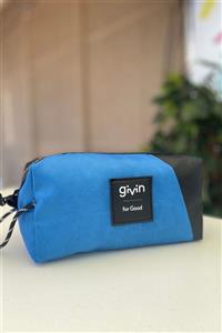 Givin İyilik Mağazası Unisex Atık Yelken Kumaş Makyaj Ve Tıraş Çantası Mavi Siyah