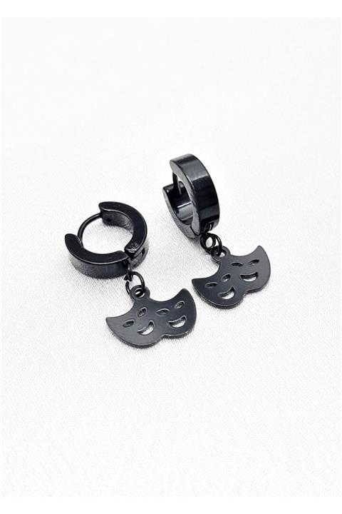 TÜKKAN ACCESSORİES 316l Cerrahi Çelik Siyah Kaplama Tiyatro Figür Igneli Çelik Küpe