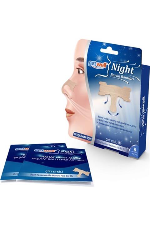 Getwell Night Burun Bandı Çift Etki Horlamaya Karşı Burun Bandı 8 Adet