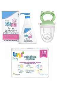 Uni Baby Alkol Ve Paraben Içermeyen Islak Havlu 3 Lü+sebamed Baby Bebek Şampuanı 500 Ml+meyve Süzgeci Yeşil