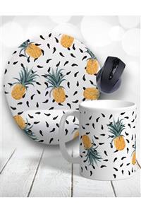 Atölye Çizgi Ananas Temalı Bilek Destekli Mouse Pad ve Kupa Bardak